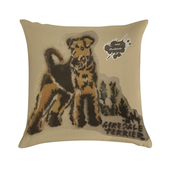 An Airedale Terrier Stands in The Meadow Soft Fade-Resistant Throw Pillow