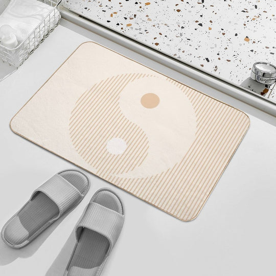 Geometric Lines Ying And Yang II in Beige Shades  Toxin-Free Bath Mat