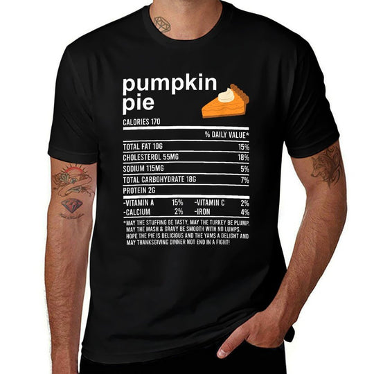 Funny Thanksgiving Food Apparel, Pumpkin Pie Nutrition Facts  Ribbed Collar T-Shirt