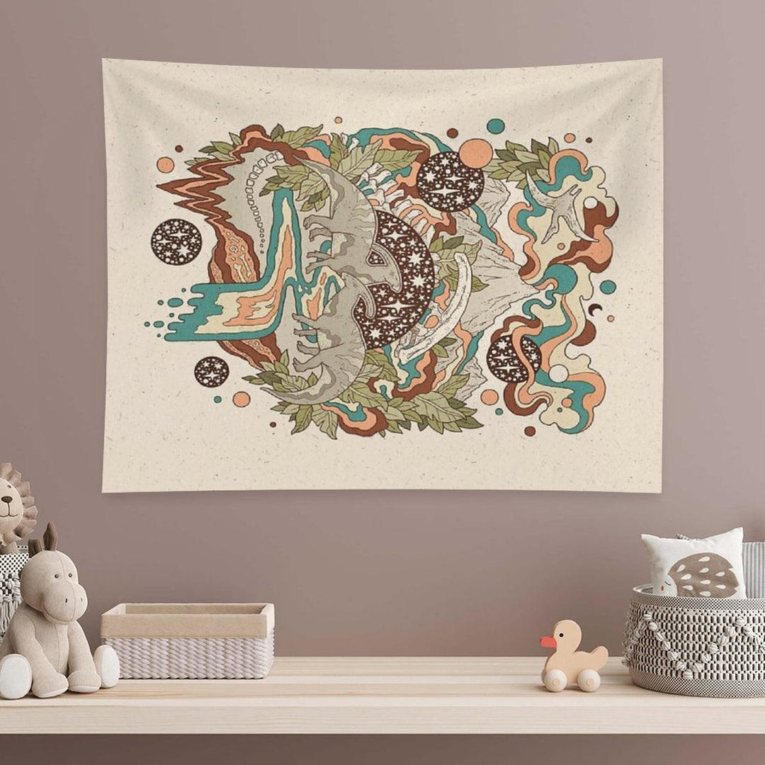 Lost Portal Parasaurolophus  Retro Rainbow Palette  Dinosaur Science Fiction Art Tapestry