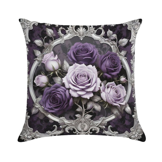Matte Lilac & Purple Roses With Silver Rococo Soft Luxury Feel Throw Pillow