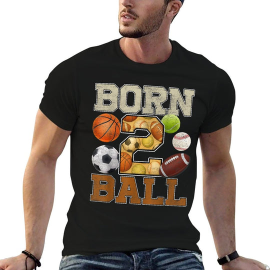 Born To Ball 2nd Sport 2 Years Old Birthday Boy Party Group  Eco-friendly Material T-Shirt