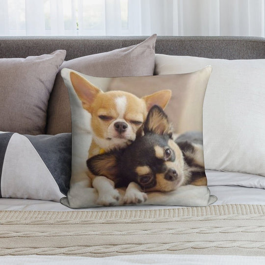 Two Cute Chihuahua Puppies Photograph Soft Easy Maintenance Throw Pillow
