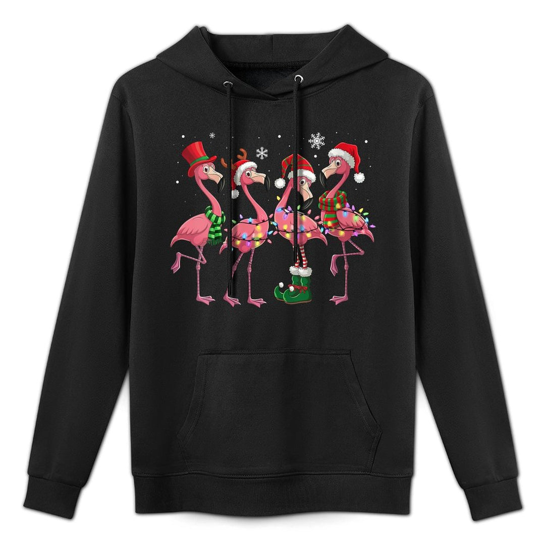 Womens Pink Flamingo Santa Hat Christmas Tree Lights Flamingo Lover All-Day Comfort Hoodie
