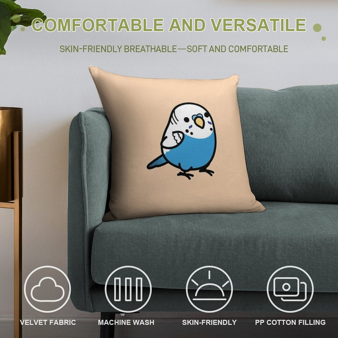 Chubby Blue Budgie - Male Soft Shrink-Resistant Throw Pillow