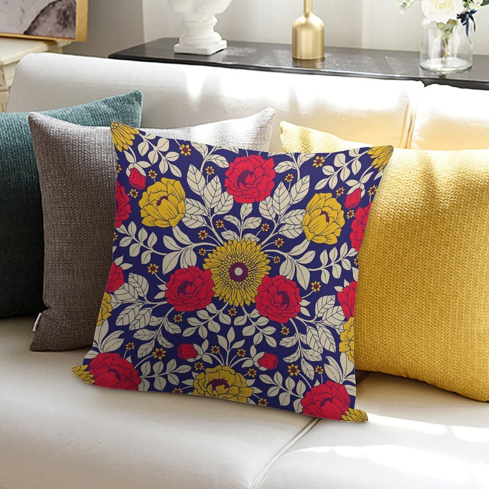 Modern Floral In Red, Yellow, Blue & White Soft Gift Ready Throw Pillow