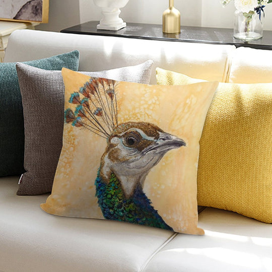 Peahen Soft Short Plush Fabric Throw Pillow