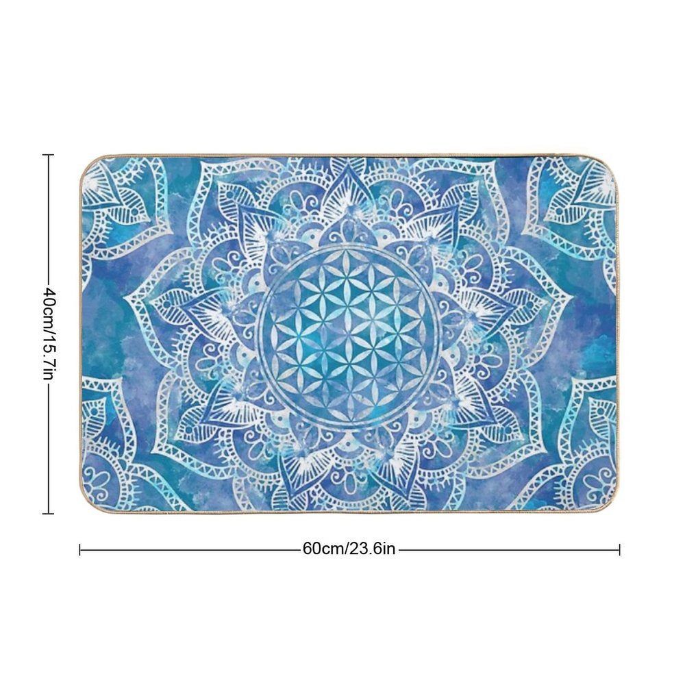 Flower of Life in Lotus - Watercolor Blue  Eco-Friendly Bath Mat