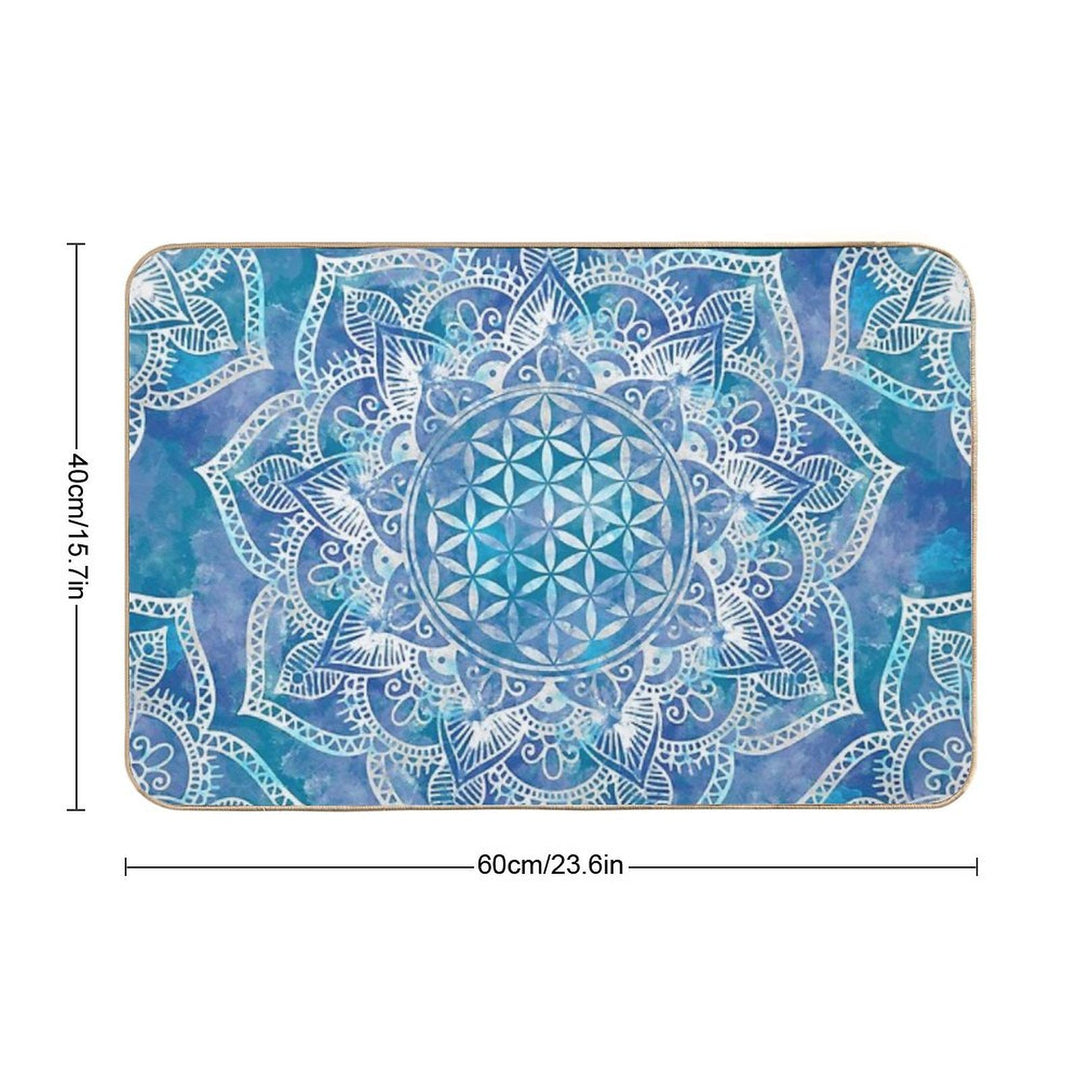 Flower of Life in Lotus - Watercolor Blue  Eco-Friendly Bath Mat
