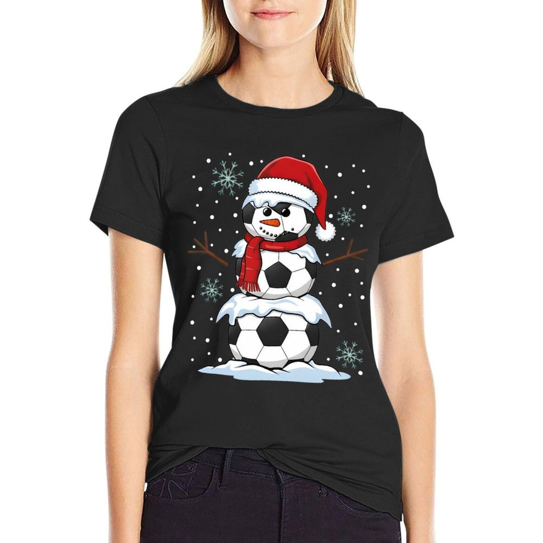 Christmas Soccer Ball Funny Snowman Xmas Pajamas Men Boys  Versatile T-Shirt