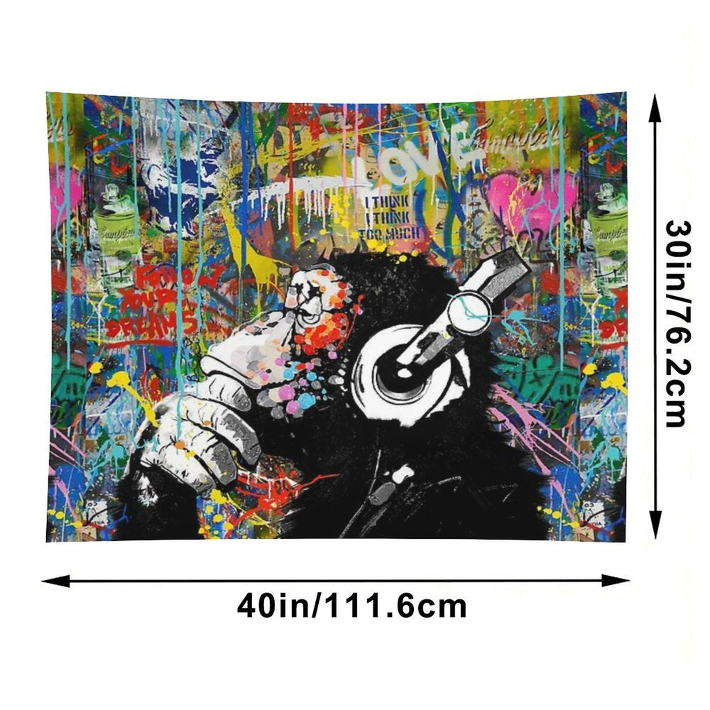 Monkey Thinker - Banksy Urban Contemporary Colorful Street Art -  DJ Chimp Tapestry