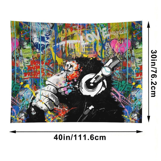 Monkey Thinker - Banksy Urban Contemporary Colorful Street Art -  DJ Chimp Tapestry