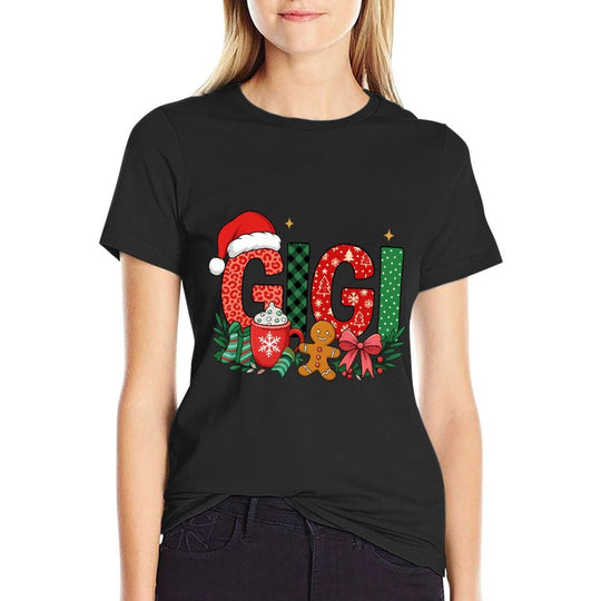 Gigi Christmas Hot Cocoa Gingerbread Holiday Grandma  Oversized Silhouette T-Shirt