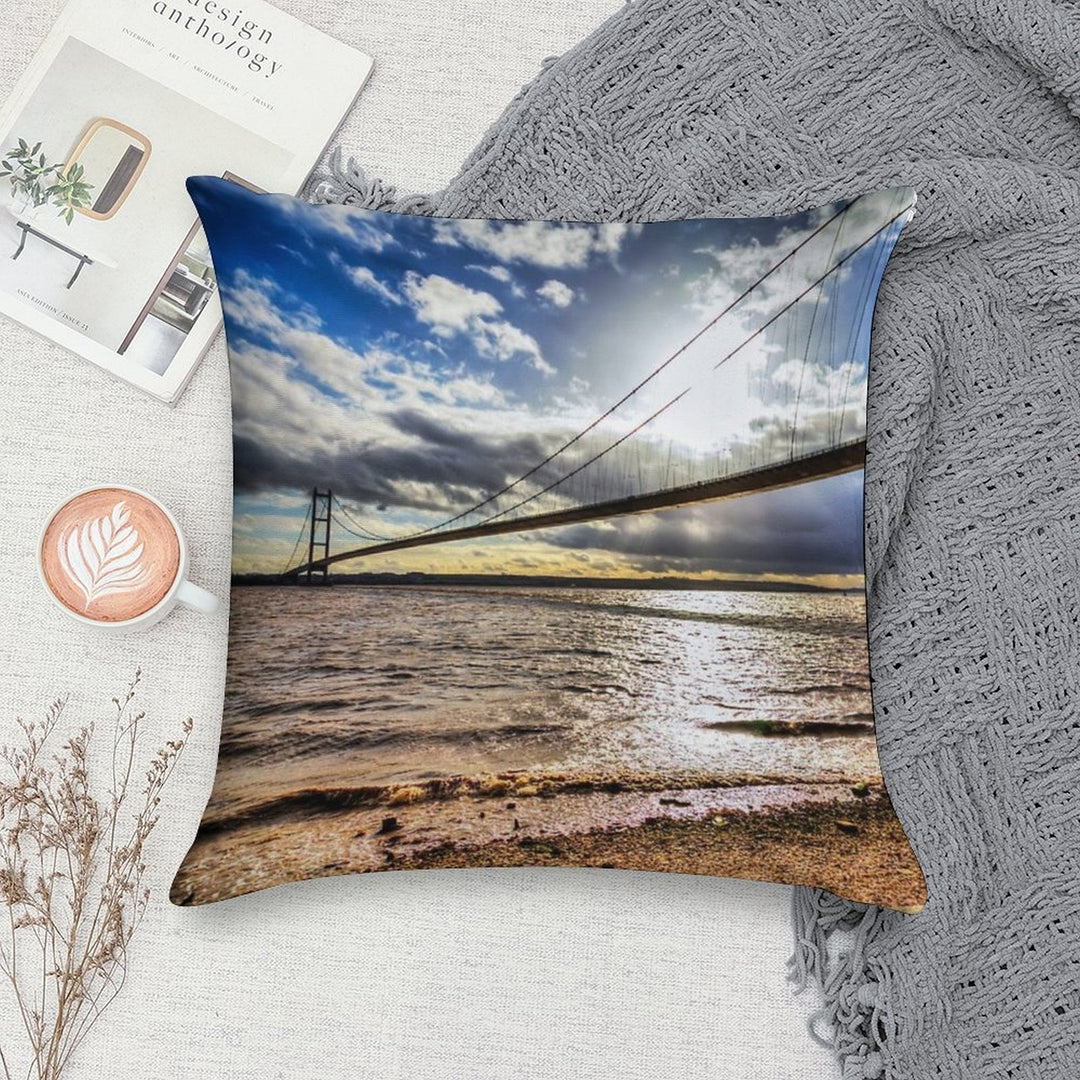 Humber Bridge, Single Span Suspension Bridge Soft Luxury Feel Throw Pillow