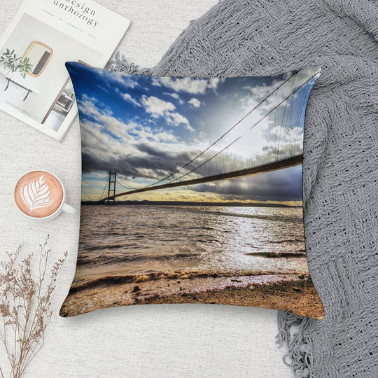 Humber Bridge, Single Span Suspension Bridge Soft Luxury Feel Throw Pillow