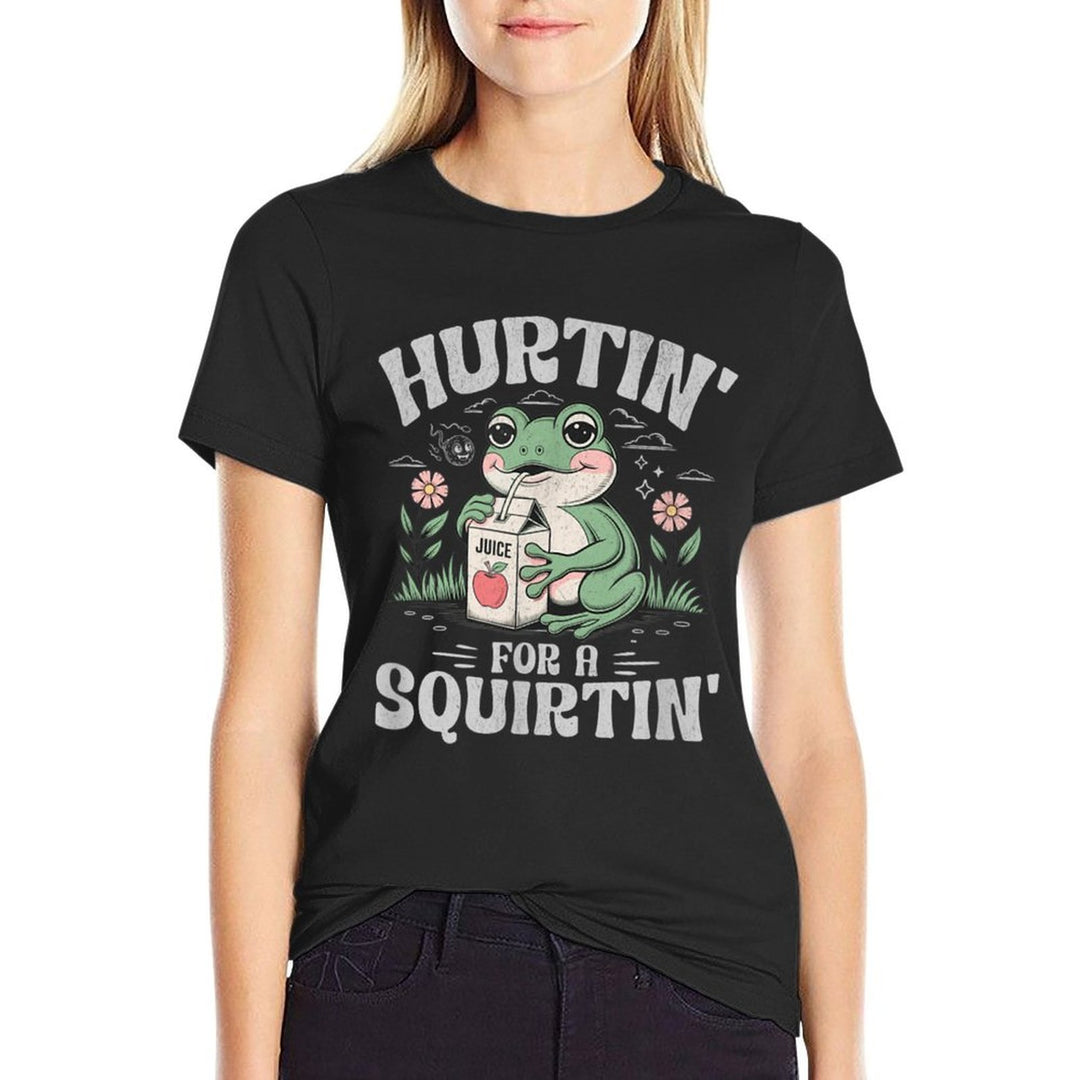 Hurtin for A Squirtin Cute Funny Frog Meme Humor Adult Joke  Ribbed Collar T-Shirt