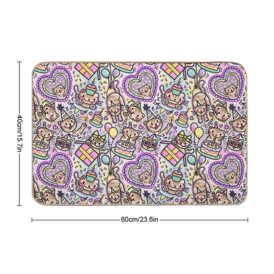 Silly Birthday Cat (shiratwig)  Fade-Resistant Bath Mat