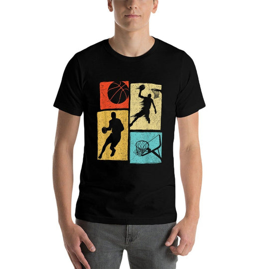 Basketball Players - Colorful Ball Hoop Sports Lover  Oversized Silhouette T-Shirt