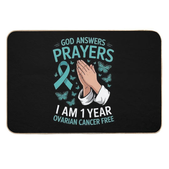 1 Year Ovarian Cancer Free God Prayer Cancer Awareness  Eco-Friendly Bath Mat