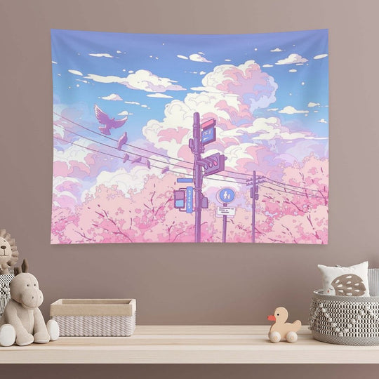 The Beautiful Sky, Traffic Lights, And Pigeons Tapestry