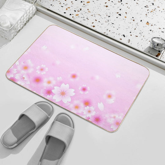 Sakura Flowers in Pink Background Durable Bath Mat