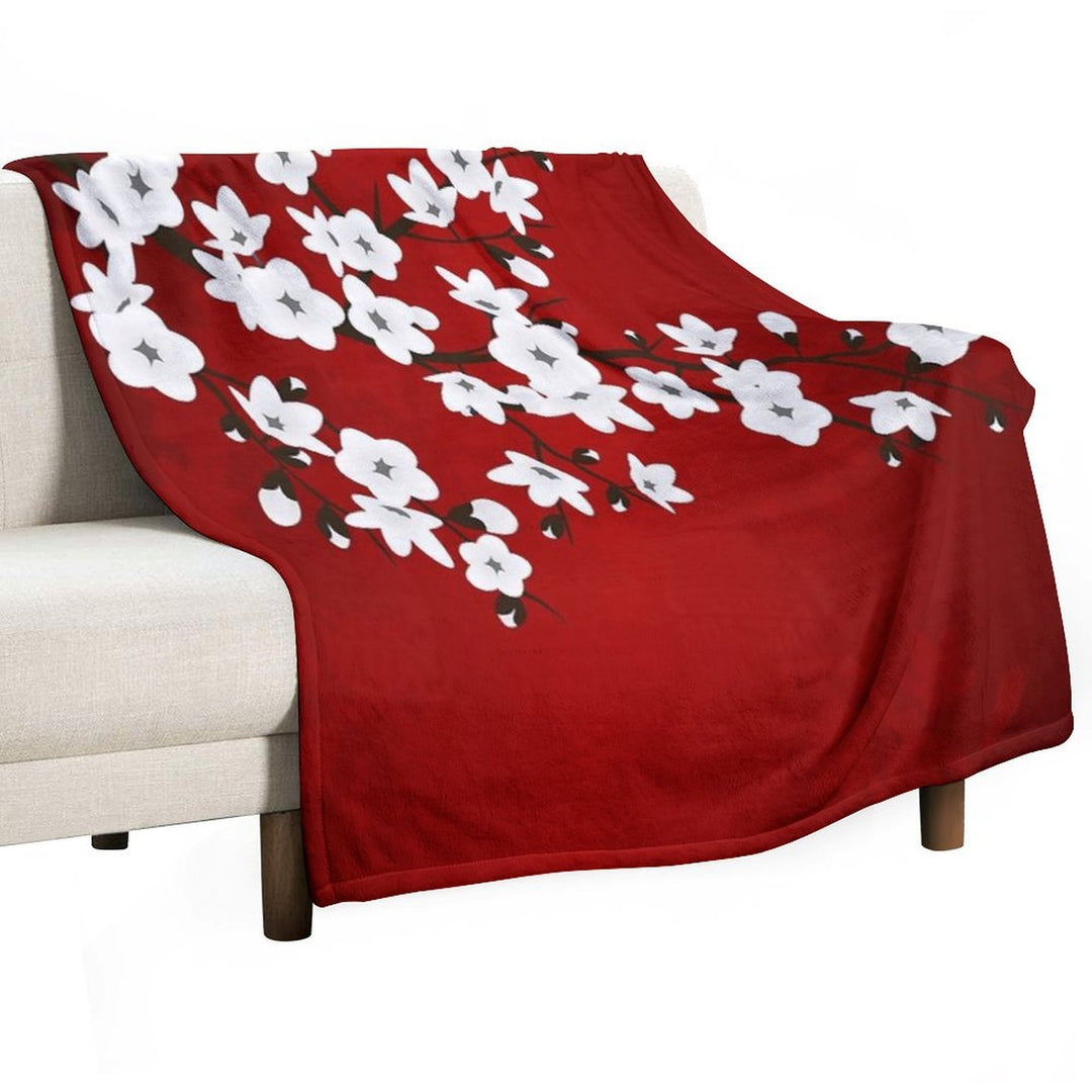 Cherry Blossom Red White Asia Floral Durable Throw Blanket