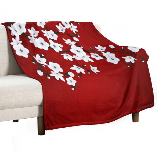 Cherry Blossom Red White Asia Floral Durable Throw Blanket