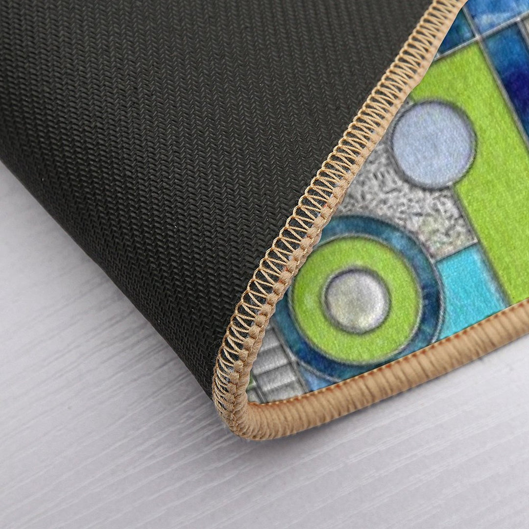 Stained Glass Window Color Blocking - Blue Green  Rapid-Drying Bath Mat