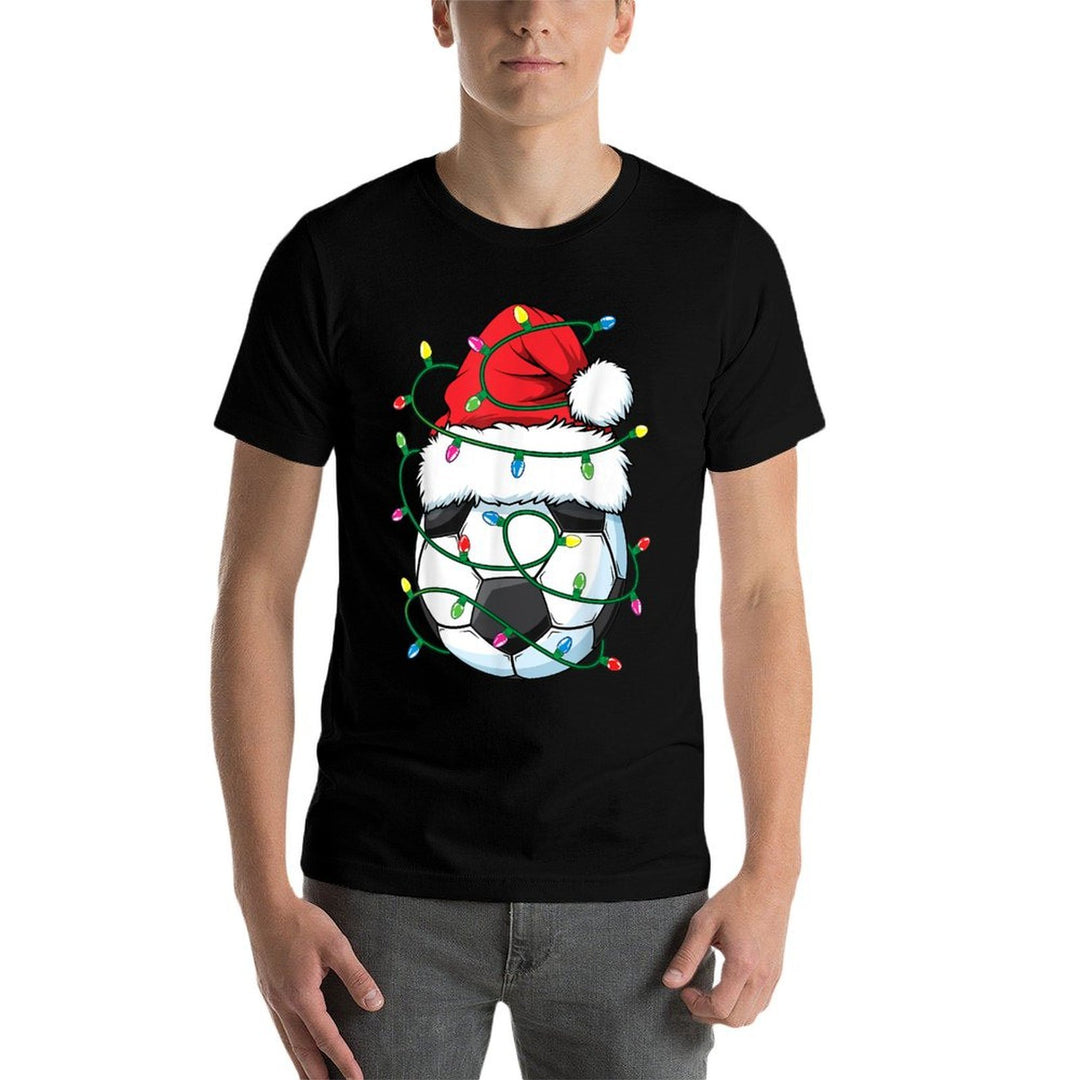 Funny Christmas Soccer Ball Santa Hat Xmas Lights Girls Boys  Moisture-wicking T-Shirt
