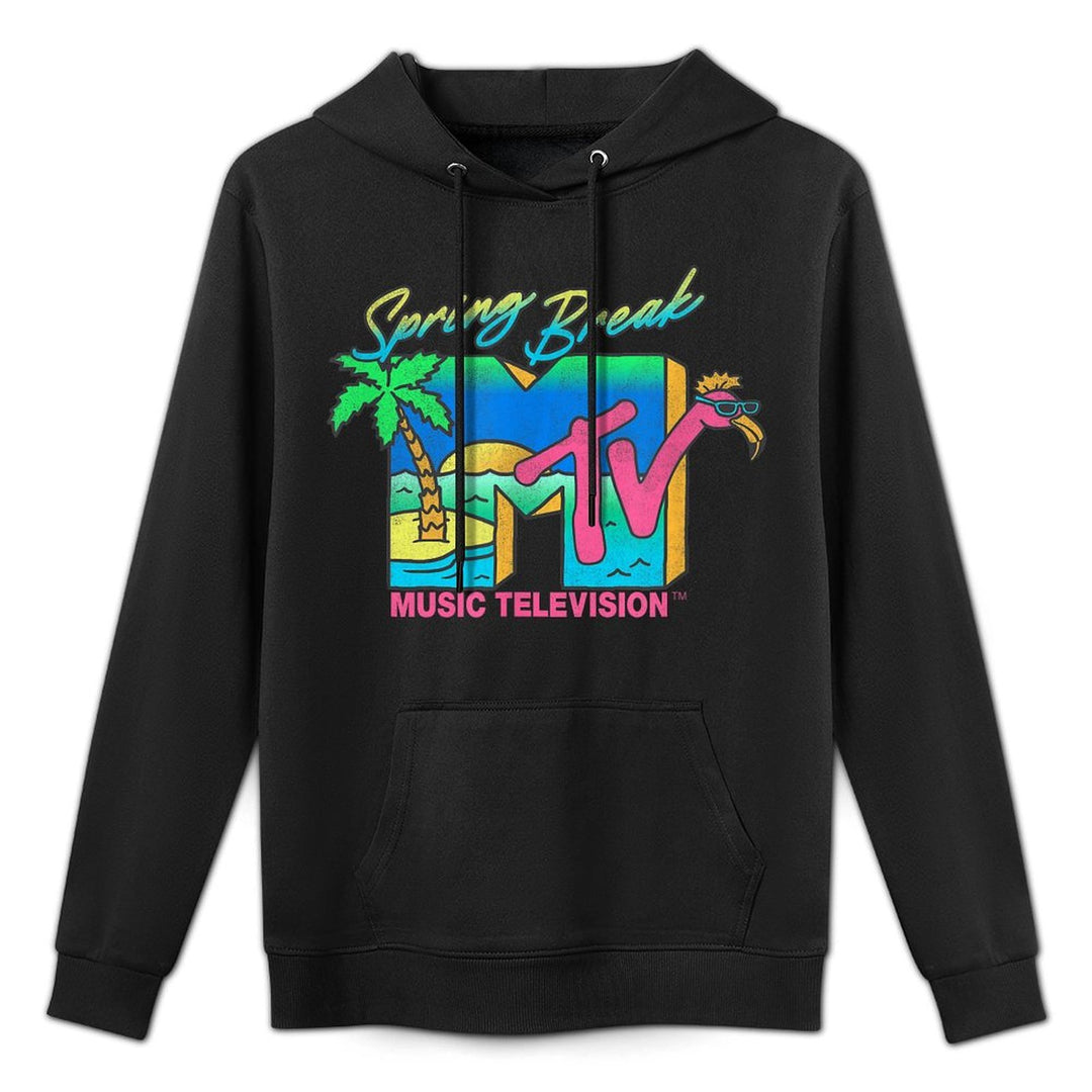 MTV Retro Spring Break Neon Flamingo Party Island Logo Adjustable Hood Hoodie
