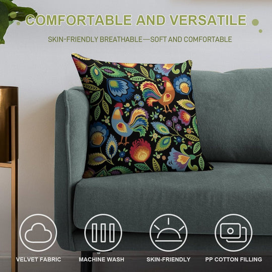 Polish Folk Roosters Soft Bedroom Essential Throw Pillow