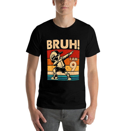 9 Year Old Birthday Dabbing Boy Bruh It's My 9th Birthday  Wrinkle-resistant T-Shirt