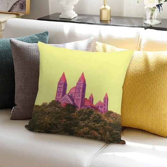 Speyer Cathedral, Elegant City View, Romanesque Architecture, Nostalgic Soft Short Plush Fabric Throw Pillow