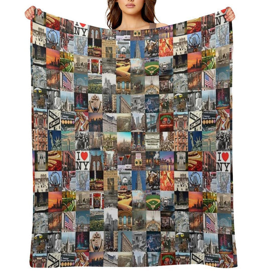 Typical New York - Collage of Images of The City And History Plush Throw Blanket