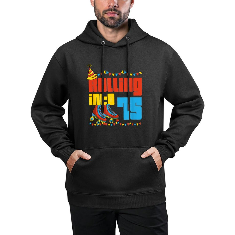 Rolling Into 75 Roller Skate 75th Birthday Party Supplies Shape Retention Hoodie