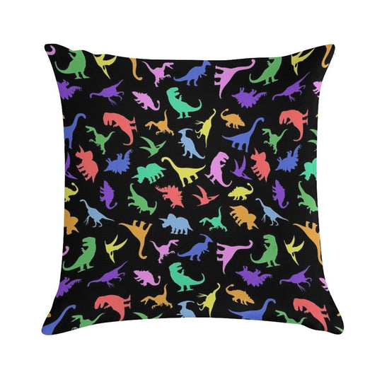 Fun Dinosaur Pattern (Black Background) Soft Home Decor Throw Pillow