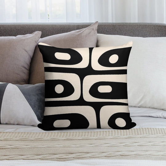 Mid Century Modern Piquet Abstract Pattern Black And Almond Cream Soft Decorative Cover Throw Pillow