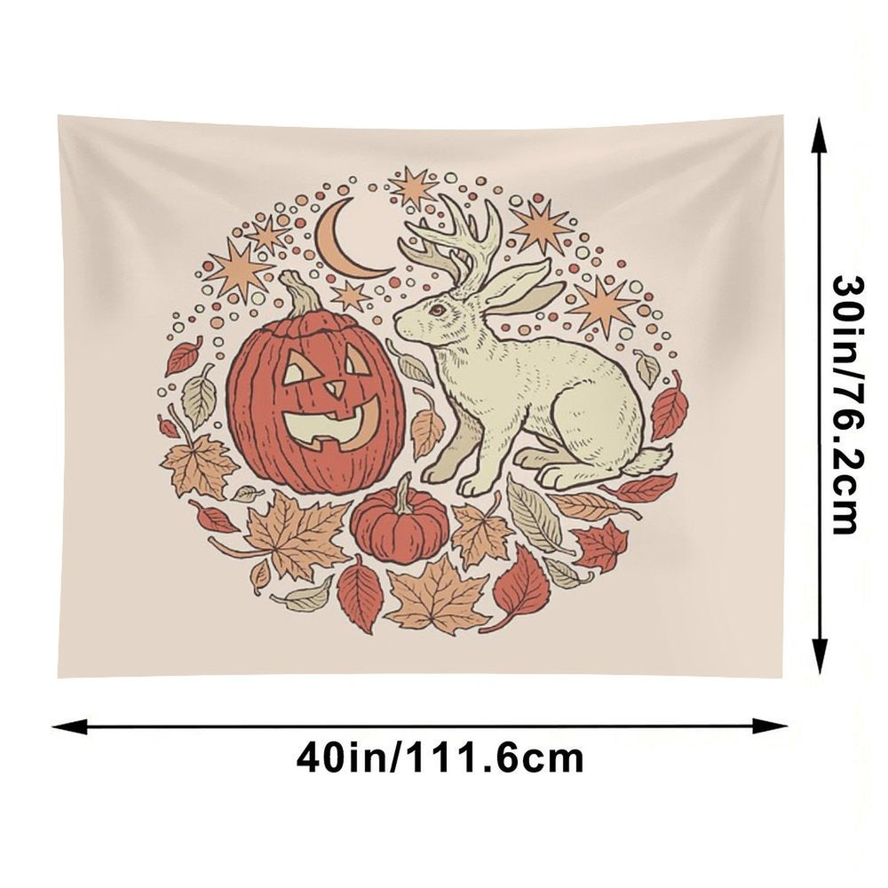 Halloween Friends  Jackalope And Jack-O-Lantern Autumn Art Tapestry