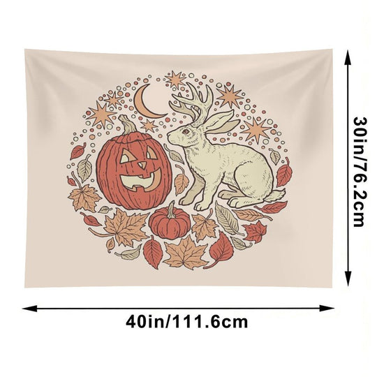 Halloween Friends  Jackalope And Jack-O-Lantern Autumn Art Tapestry