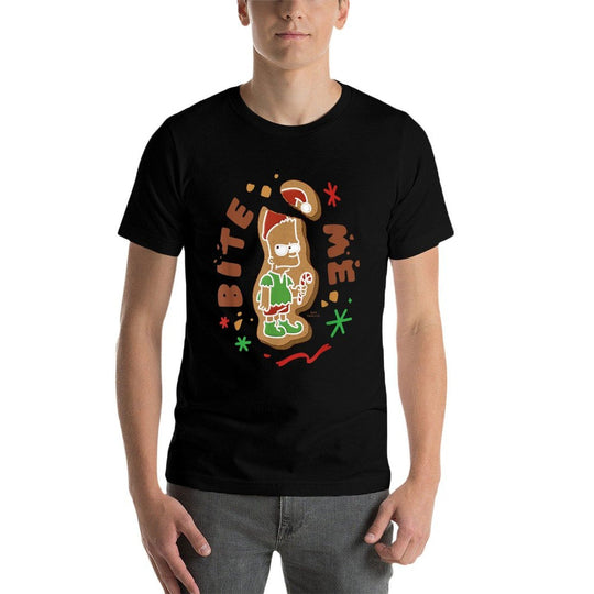 The Simpsons Christmas Bite Me Bart Gingerbread Cookie  Fade-proof Color T-Shirt