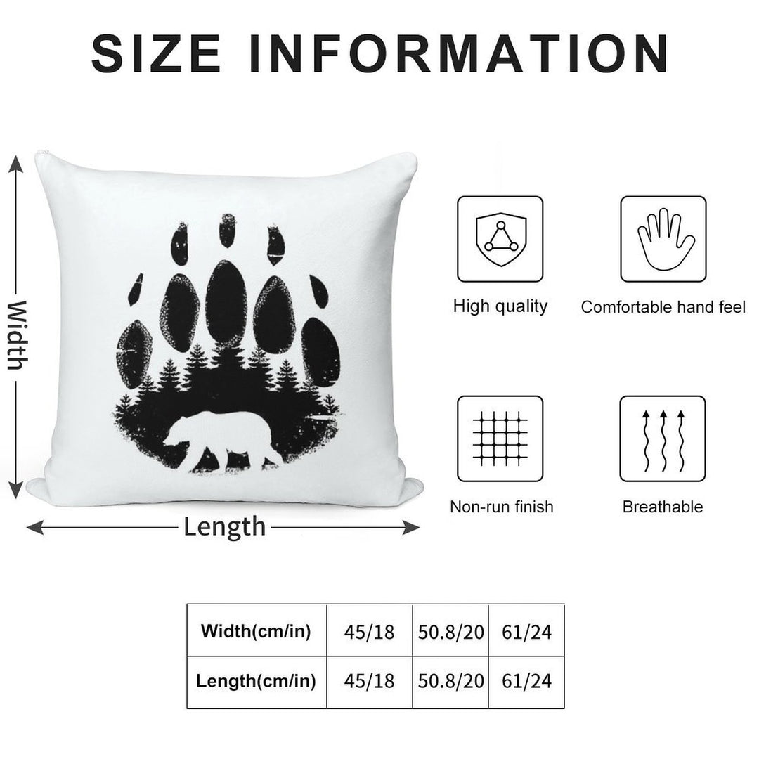 Black Bear Paw Print - Forest Landscape Soft Washable Throw Pillow