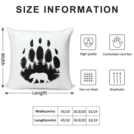 Black Bear Paw Print - Forest Landscape Soft Washable Throw Pillow