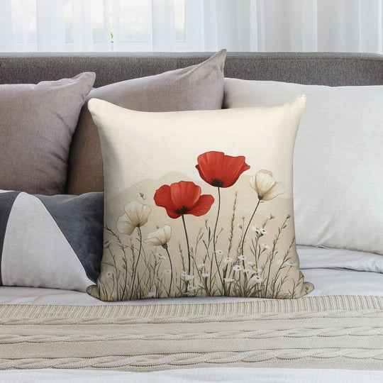 Red Poppies In Bloom Soft Reinforced Edging Throw Pillow