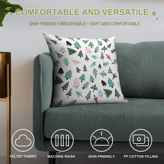 Cute Whimsical Christmas Trees Pattern Illustration Soft Shrink-Resistant Throw Pillow