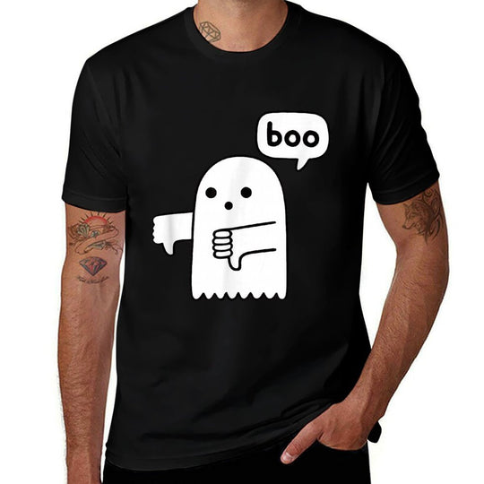 Funny Thumbs Down Ghost Screaming Boo Disapproval  Oversized Silhouette T-Shirt