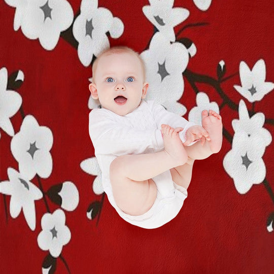 Cherry Blossom Red White Asia Floral Durable Throw Blanket