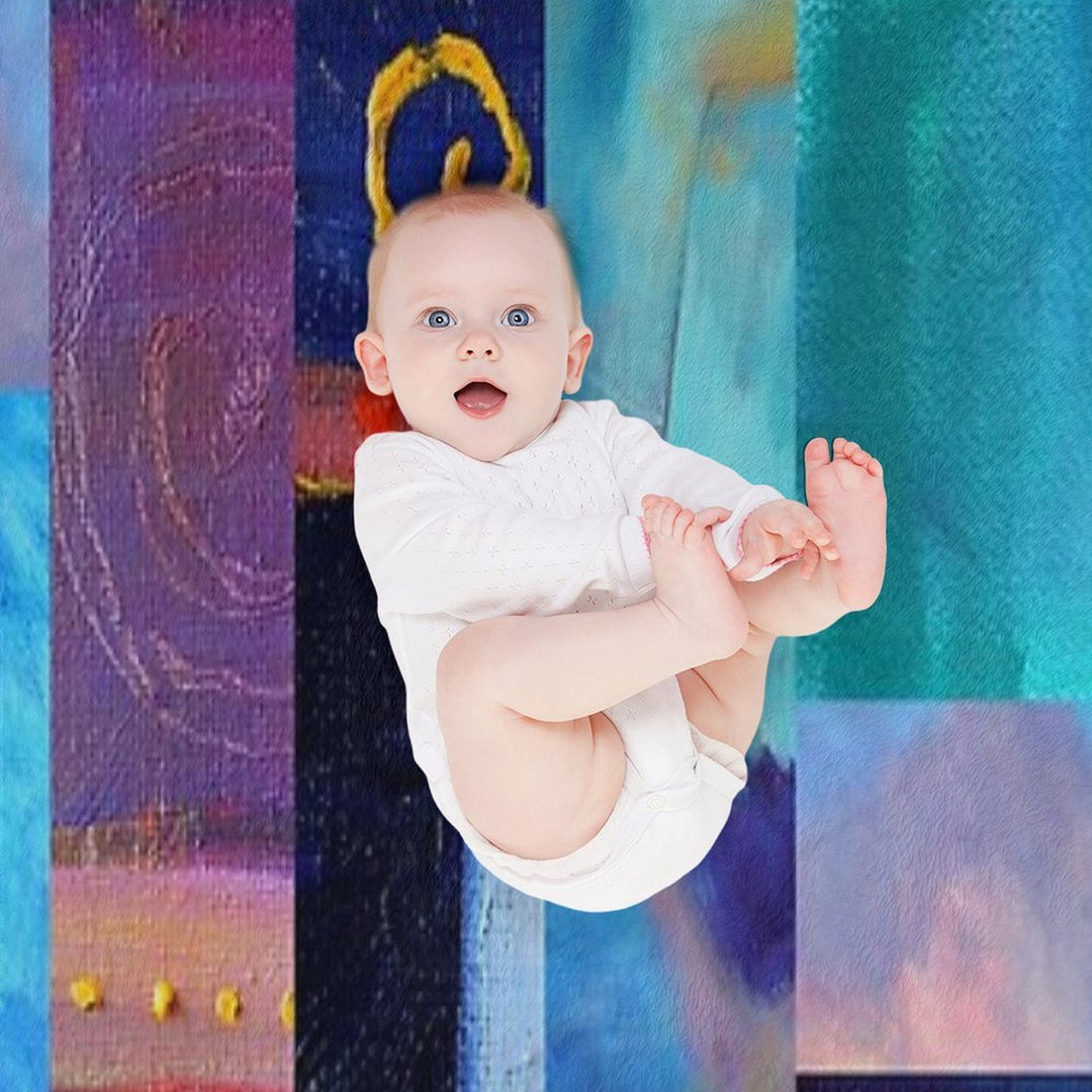 Classic Blue Collage Abstract Painting Art Plush Throw Blanket