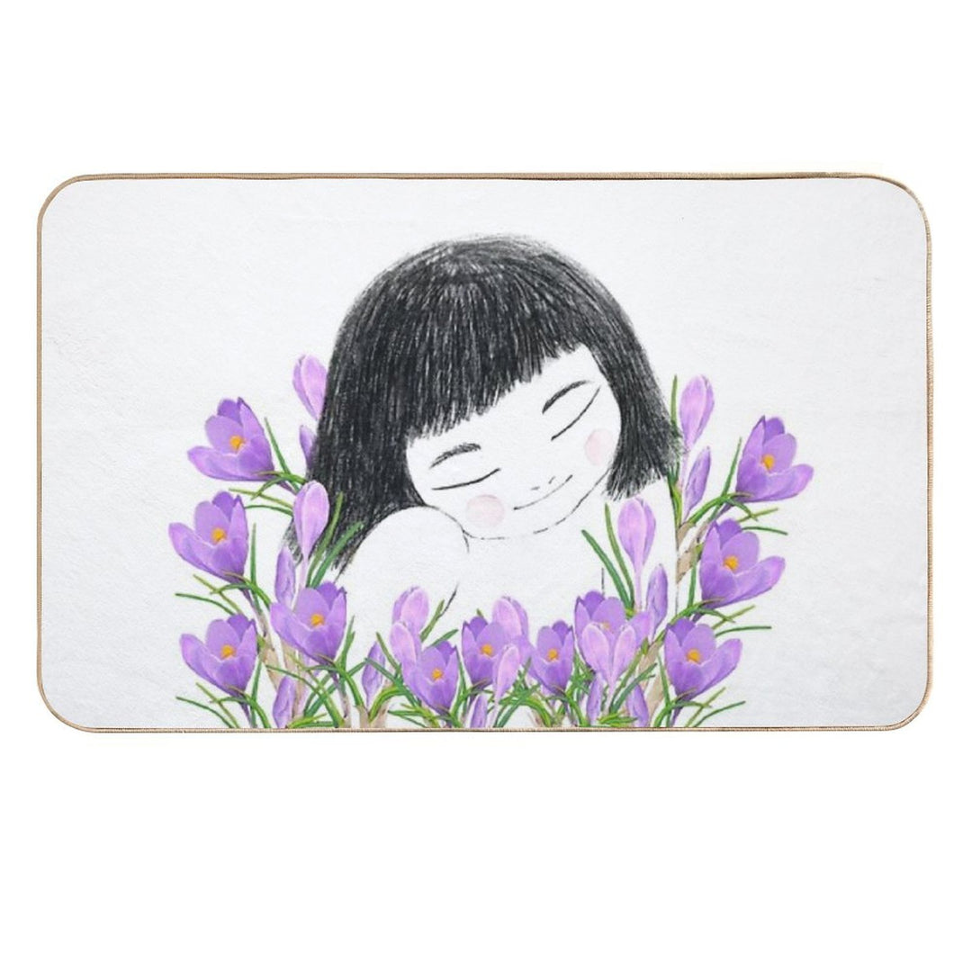 A Smiley Girl  Among Violet Saffron Blooms  Versatile Bath Mat