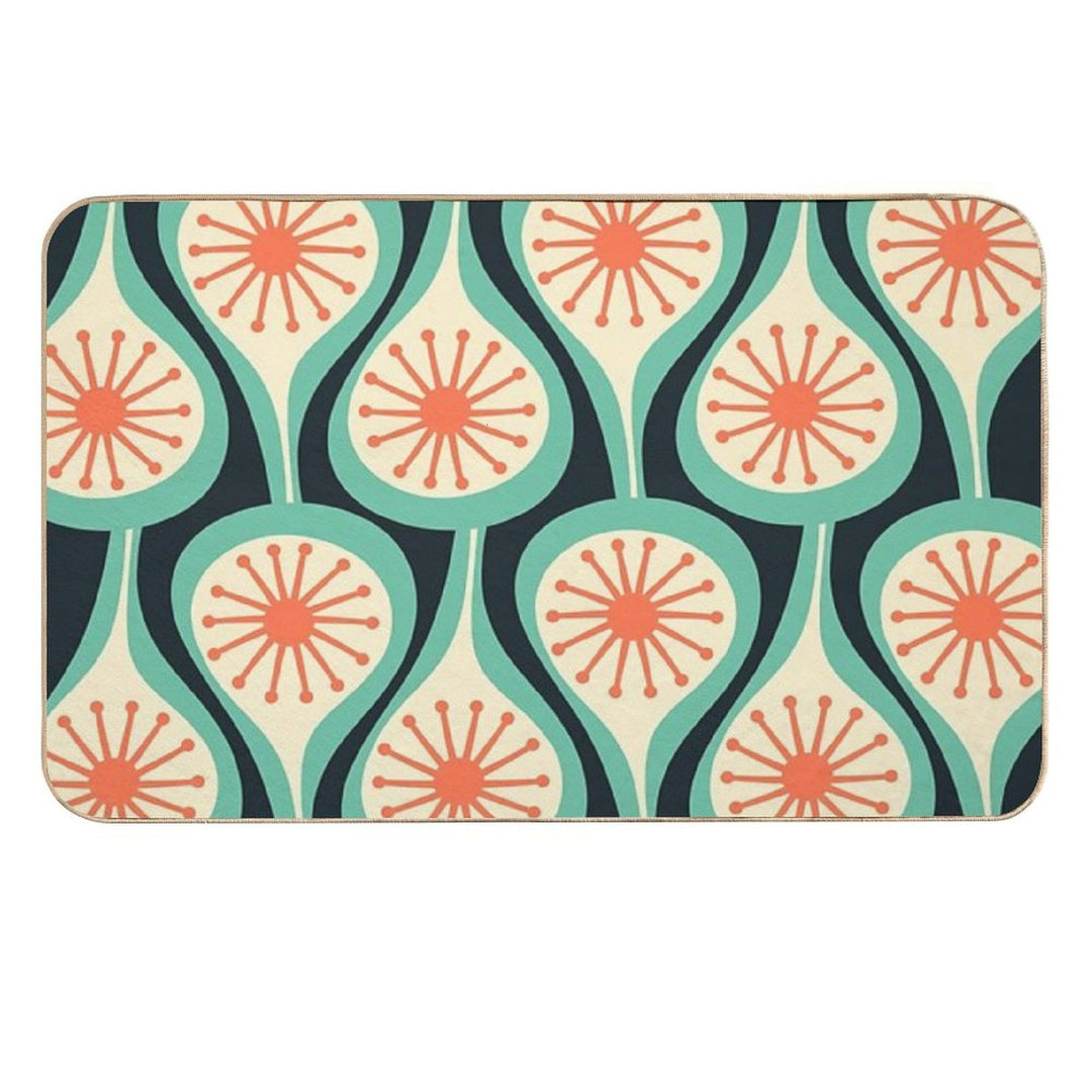 Mid Century Modern Atomic Drops Teal Orange Black Pattern  Multi-Purpose Bath Mat