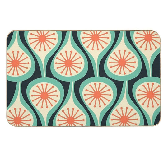 Mid Century Modern Atomic Drops Teal Orange Black Pattern  Multi-Purpose Bath Mat